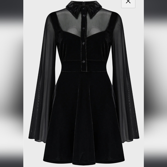 Killstar Dresses & Skirts - Killstar Black Dress with Sheer Long Sleeves